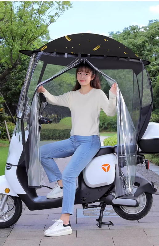 Slnečník s plnou ochranou pre elektrické bicykle (polyesterové plátno 210T, vlákna žebra, zliatinová tyč, UV ochrana PA+)