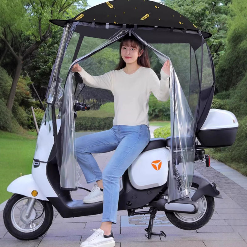 Slnečník s plnou ochranou pre elektrické bicykle (polyesterové plátno 210T, vlákna žebra, zliatinová tyč, UV ochrana PA+)