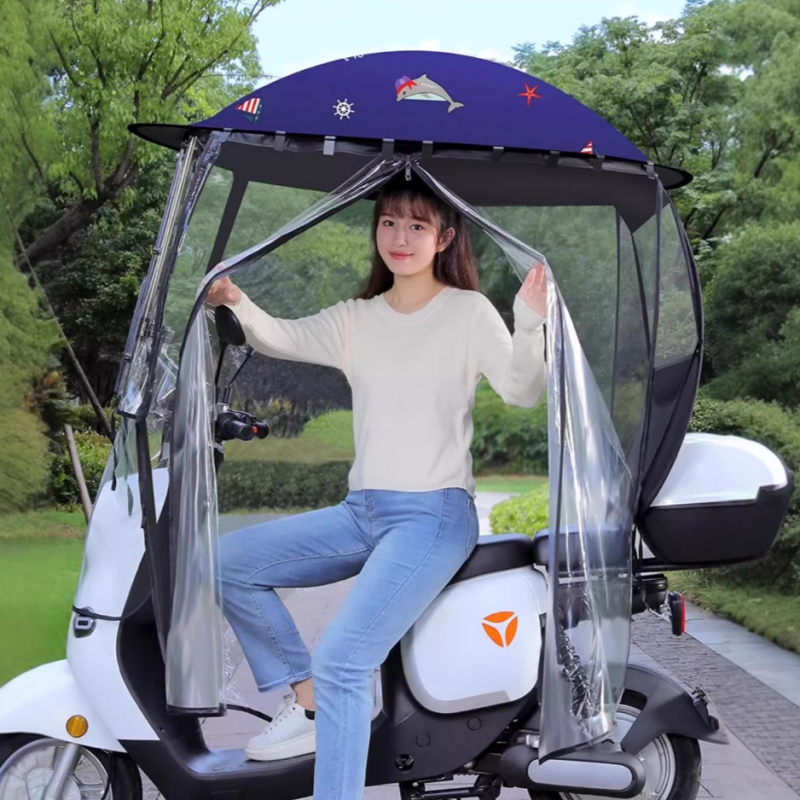 Slnečník s plnou ochranou pre elektrické bicykle (polyesterové plátno 210T, vlákna žebra, zliatinová tyč, UV ochrana PA+)