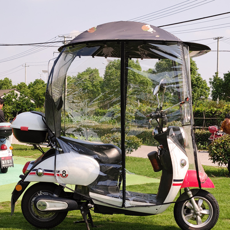 Slnečník s plnou ochranou pre elektrické bicykle (polyesterové plátno 210T, vlákna žebra, zliatinová tyč, UV ochrana PA+)