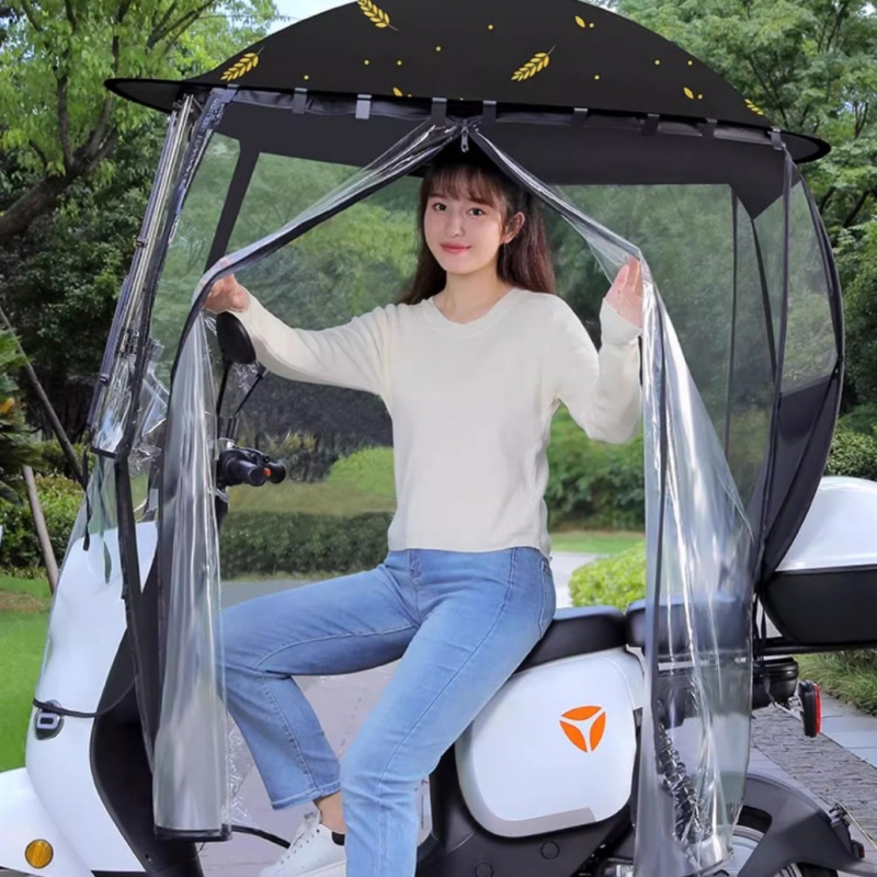 Slnečník s plnou ochranou pre elektrické bicykle (polyesterové plátno 210T, vlákna žebra, zliatinová tyč, UV ochrana PA+)