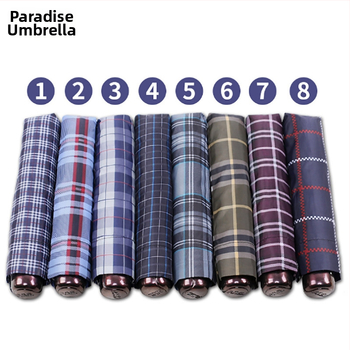Paradise dáždnik: trojskladaný kockovaný vzor, 10 oceľových lúčov, látka z polyesteru 210T, ručné otváranie, UPF >40
