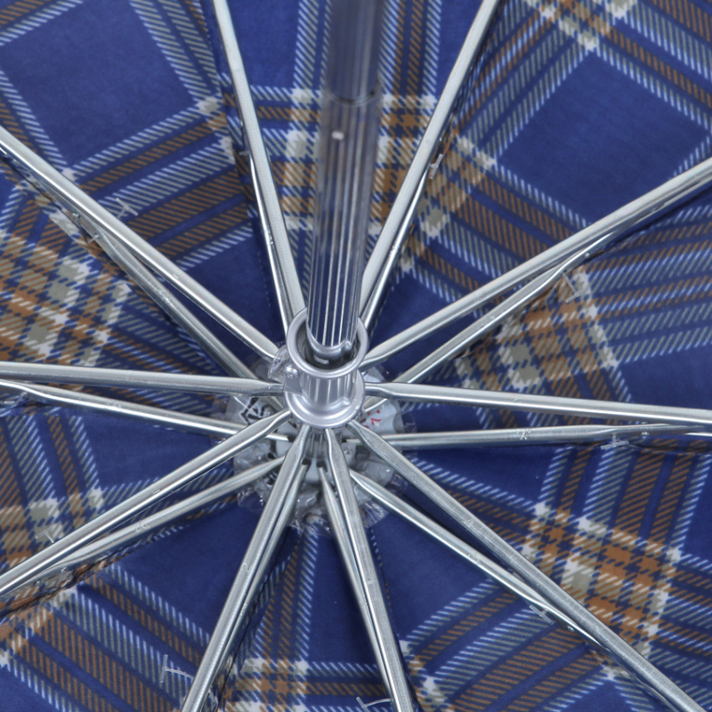 Paradise dáždnik: trojskladaný kockovaný vzor, 10 oceľových lúčov, látka z polyesteru 210T, ručné otváranie, UPF >40