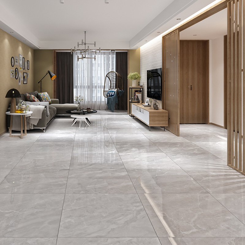 Glazēta grīdas flīze ar pilnā ķermeņa marmora rakstu, spīdīga virsma, nodilumizturība, ūdens uzsūkšanās 0,10