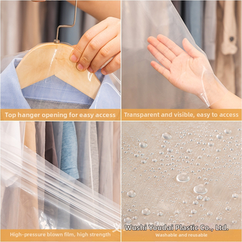 Plastová taška na odevy s ochranou proti prachu a vlhkosti, moderný minimalistický dizajn, vhodná na uloženie spodného prádla počas cestovania aj v spálni.