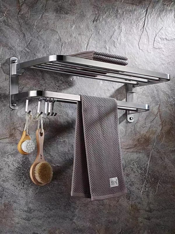 Držiak na uteráky z nehrdzavejúcej ocele, brúsený povrch, dvojvrstvový, skladací, nosnosť 20–30 kg