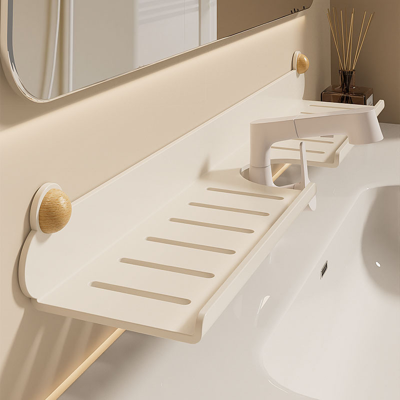 Bez vŕtania na stenu: nástenný organizér na vodovodný kohútik v kúpeľni a organizér pre drez s policou na sprchu, krémový dizajn; konštrukcia z železa; nosnosť 5-10 kg; 1 vrstva