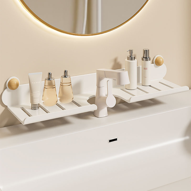 Bez vŕtania na stenu: nástenný organizér na vodovodný kohútik v kúpeľni a organizér pre drez s policou na sprchu, krémový dizajn; konštrukcia z železa; nosnosť 5-10 kg; 1 vrstva