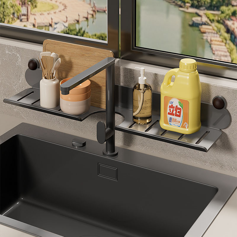 Bez vŕtania na stenu: nástenný organizér na vodovodný kohútik v kúpeľni a organizér pre drez s policou na sprchu, krémový dizajn; konštrukcia z železa; nosnosť 5-10 kg; 1 vrstva