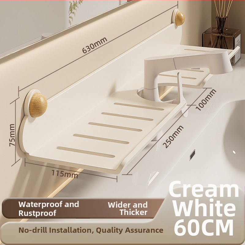 Bez vŕtania na stenu: nástenný organizér na vodovodný kohútik v kúpeľni a organizér pre drez s policou na sprchu, krémový dizajn; konštrukcia z železa; nosnosť 5-10 kg; 1 vrstva