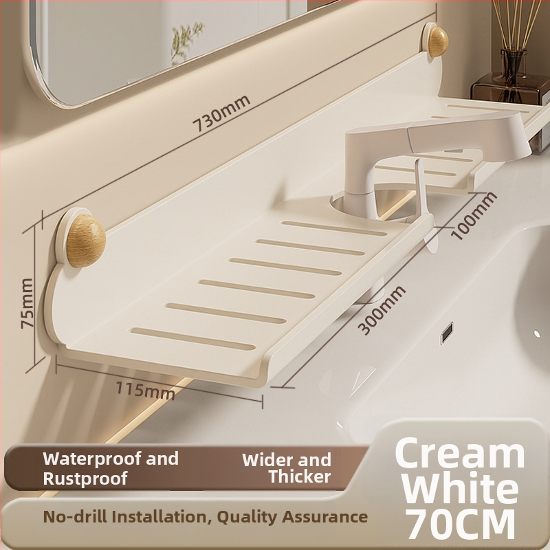 Bez vŕtania na stenu: nástenný organizér na vodovodný kohútik v kúpeľni a organizér pre drez s policou na sprchu, krémový dizajn; konštrukcia z železa; nosnosť 5-10 kg; 1 vrstva