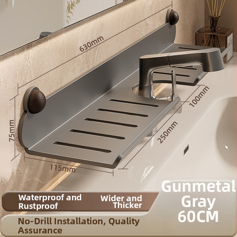 Bez vŕtania na stenu: nástenný organizér na vodovodný kohútik v kúpeľni a organizér pre drez s policou na sprchu, krémový dizajn; konštrukcia z železa; nosnosť 5-10 kg; 1 vrstva