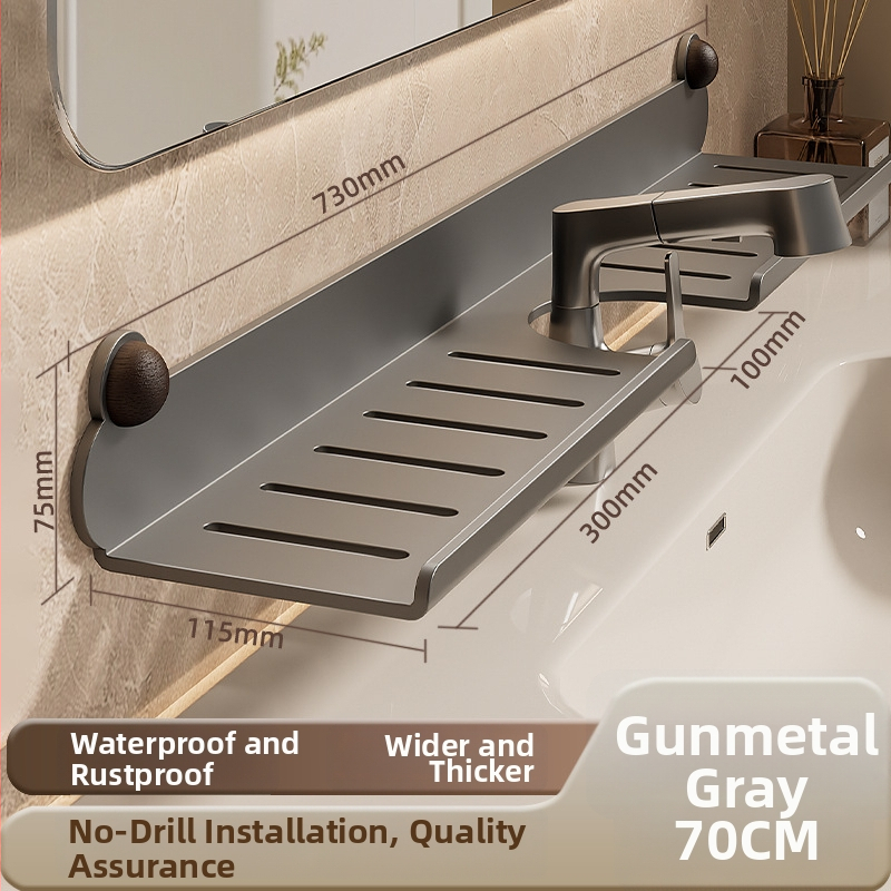 Bez vŕtania na stenu: nástenný organizér na vodovodný kohútik v kúpeľni a organizér pre drez s policou na sprchu, krémový dizajn; konštrukcia z železa; nosnosť 5-10 kg; 1 vrstva