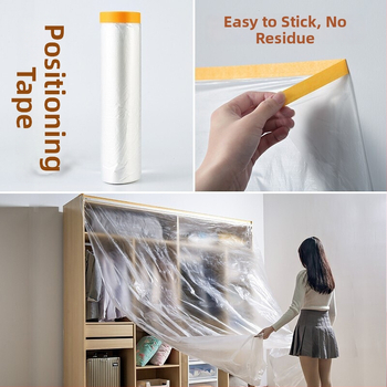 PE film proti prachu pre domáce použitie, maskovacia fólia na nábytok a steny, jednorazový dekoratívny plastový film, séria filmov proti prachu, hrúbka 0,006 mm, papierové jadro, lepidlo na báze horúceho tavenia