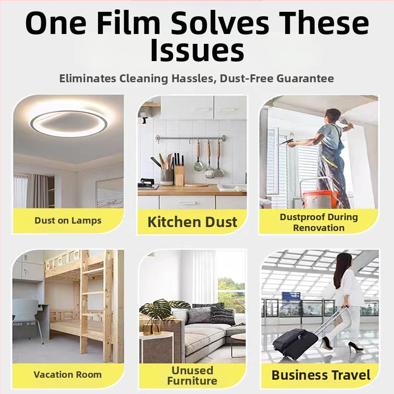 PE film proti prachu pre domáce použitie, maskovacia fólia na nábytok a steny, jednorazový dekoratívny plastový film, séria filmov proti prachu, hrúbka 0,006 mm, papierové jadro, lepidlo na báze horúceho tavenia