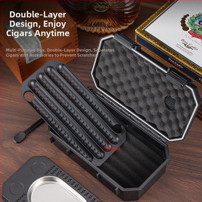 Käepärane sigari karp, veekindel ja tihedalt suletud, kahekordne konstruktsioon, suur maht, kümne ühikuga komplekt (Bränd: HANNICOOK)