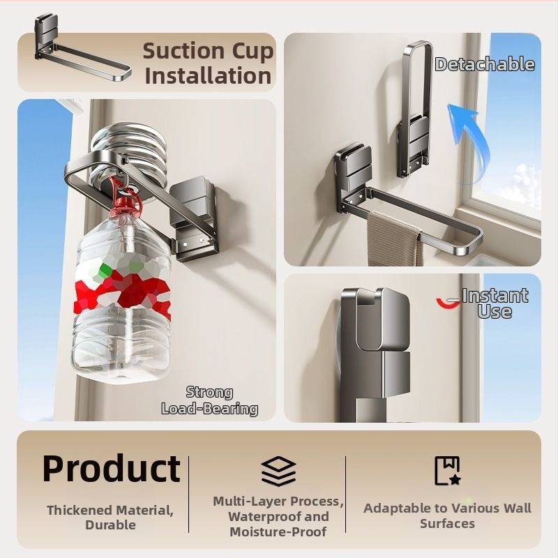 Metallist vannitoa rätikute hoidik, kokkupandav, seinale kinnitamiseks imemisega, kaubamärk Qinjiu