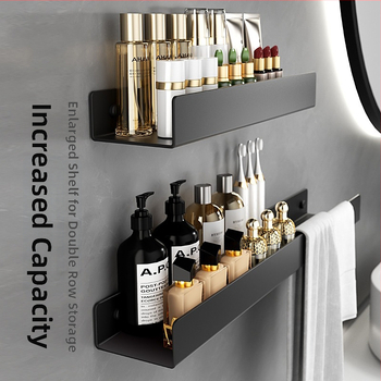 Kúpeľňový nástenný regál s integrovaným zrkadlom a vešiakom na uteráky, hliníková zliatina, povrchová úprava postrekovaním, nosnosť 15 kg, jednoposchodový dizajn, montáž bez vŕtania