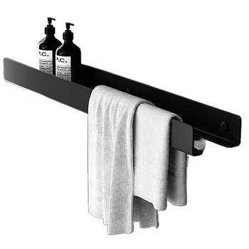 Kúpeľňový nástenný regál s integrovaným zrkadlom a vešiakom na uteráky, hliníková zliatina, povrchová úprava postrekovaním, nosnosť 15 kg, jednoposchodový dizajn, montáž bez vŕtania