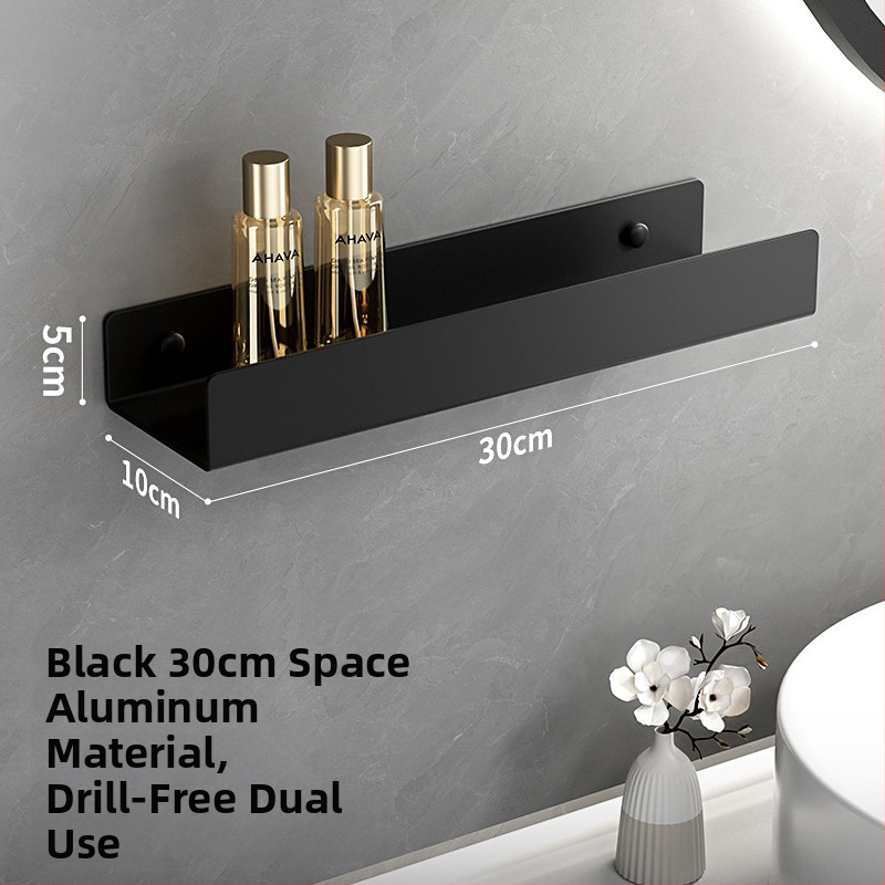 Kúpeľňový nástenný regál s integrovaným zrkadlom a vešiakom na uteráky, hliníková zliatina, povrchová úprava postrekovaním, nosnosť 15 kg, jednoposchodový dizajn, montáž bez vŕtania