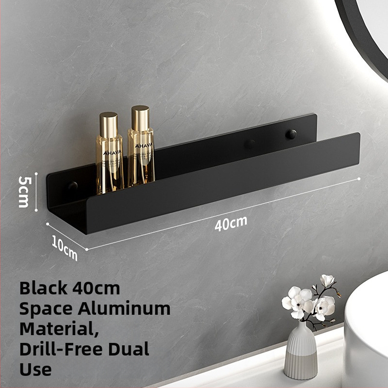 Kúpeľňový nástenný regál s integrovaným zrkadlom a vešiakom na uteráky, hliníková zliatina, povrchová úprava postrekovaním, nosnosť 15 kg, jednoposchodový dizajn, montáž bez vŕtania