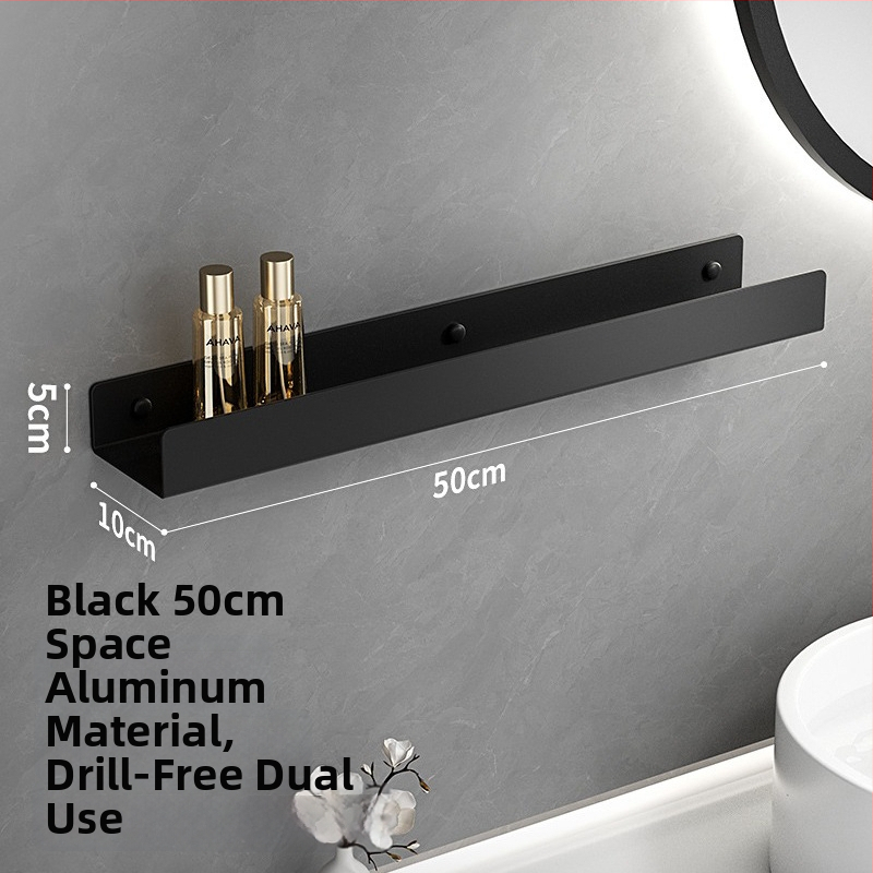 Kúpeľňový nástenný regál s integrovaným zrkadlom a vešiakom na uteráky, hliníková zliatina, povrchová úprava postrekovaním, nosnosť 15 kg, jednoposchodový dizajn, montáž bez vŕtania