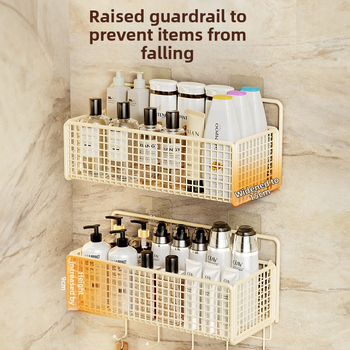 Nástenný regál na skladovanie s visiacim košíkom, bez vŕtania, 1 úroveň, povrchová úprava pečená farba, moderný minimalistický štýl