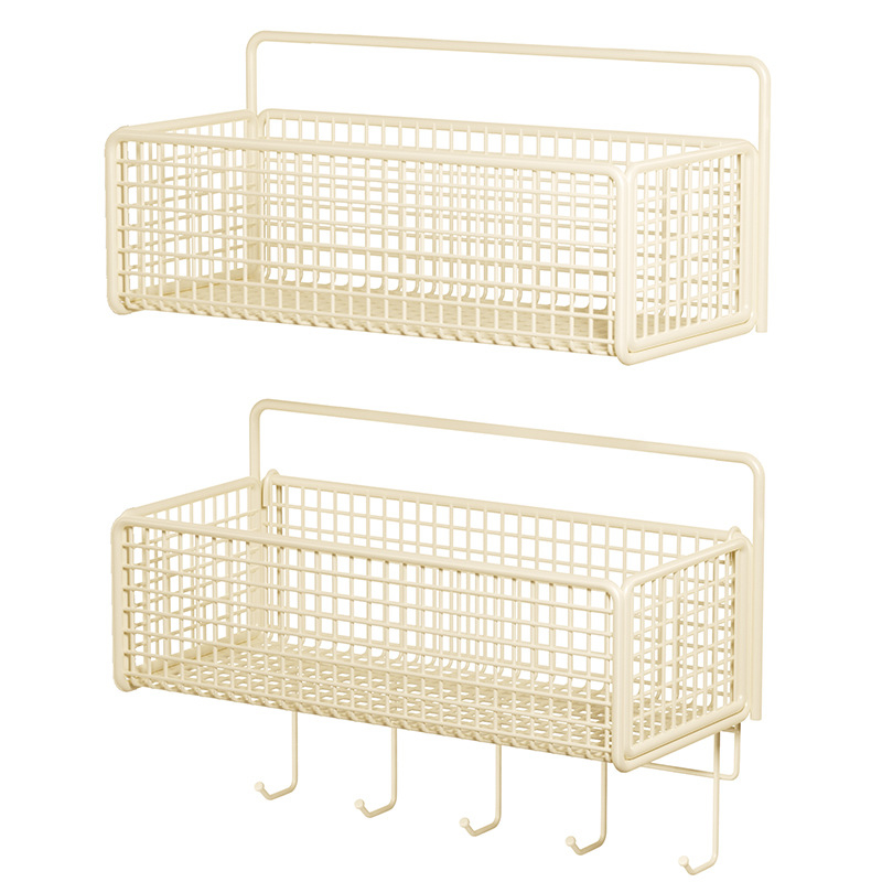 Nástenný regál na skladovanie s visiacim košíkom, bez vŕtania, 1 úroveň, povrchová úprava pečená farba, moderný minimalistický štýl