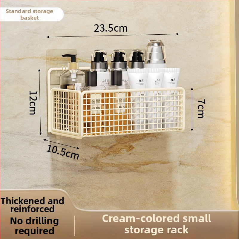 Nástenný regál na skladovanie s visiacim košíkom, bez vŕtania, 1 úroveň, povrchová úprava pečená farba, moderný minimalistický štýl