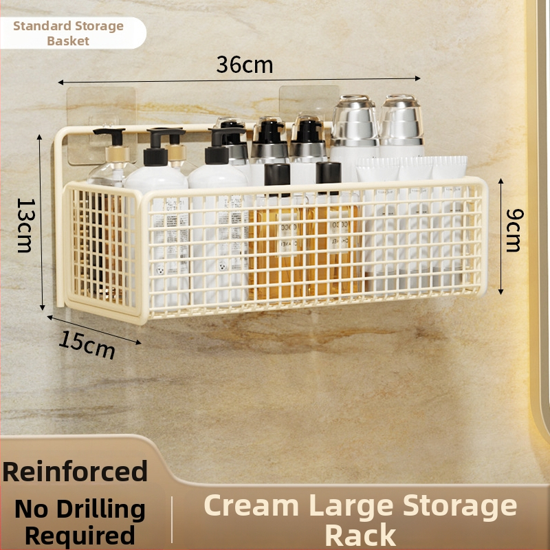 Nástenný regál na skladovanie s visiacim košíkom, bez vŕtania, 1 úroveň, povrchová úprava pečená farba, moderný minimalistický štýl
