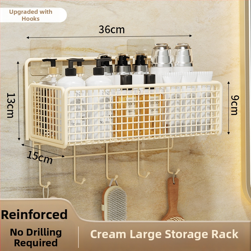 Nástenný regál na skladovanie s visiacim košíkom, bez vŕtania, 1 úroveň, povrchová úprava pečená farba, moderný minimalistický štýl
