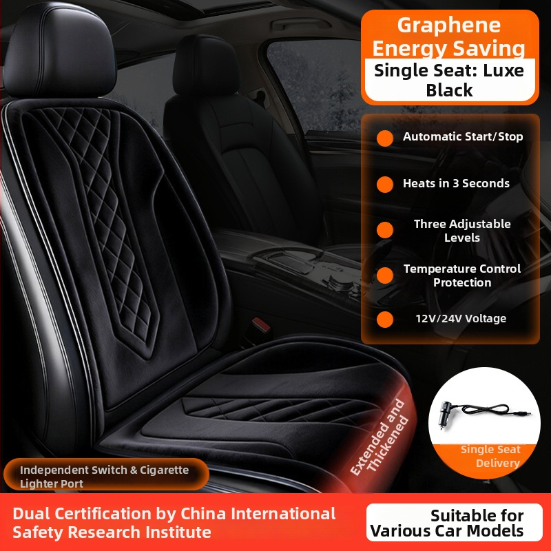 Grafénová vykurovacia podložka na sedadlo auta, zima, 12V/24V, univerzálne, povrch fleecu, výplň z velúru