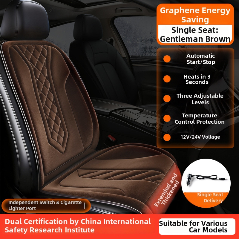 Grafénová vykurovacia podložka na sedadlo auta, zima, 12V/24V, univerzálne, povrch fleecu, výplň z velúru