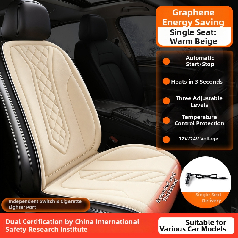 Grafénová vykurovacia podložka na sedadlo auta, zima, 12V/24V, univerzálne, povrch fleecu, výplň z velúru
