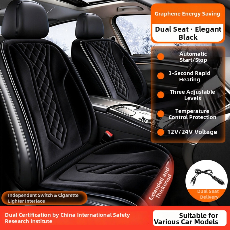 Grafénová vykurovacia podložka na sedadlo auta, zima, 12V/24V, univerzálne, povrch fleecu, výplň z velúru