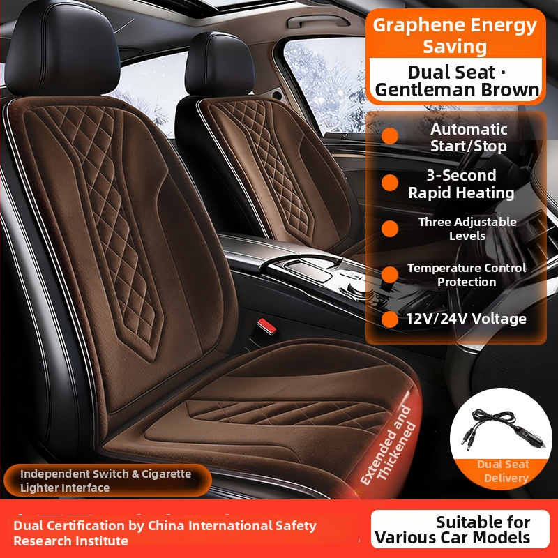 Grafénová vykurovacia podložka na sedadlo auta, zima, 12V/24V, univerzálne, povrch fleecu, výplň z velúru