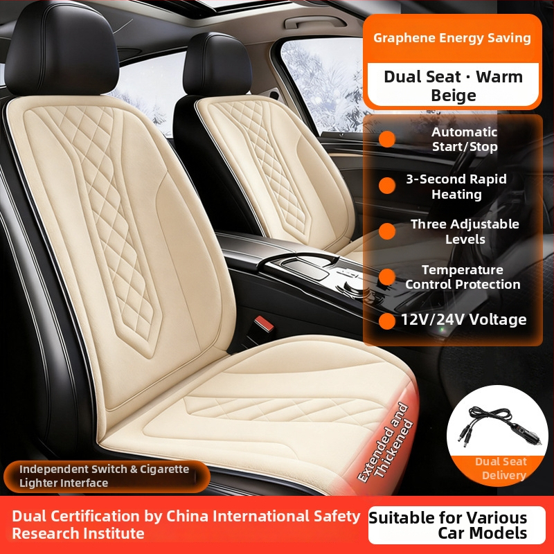 Grafénová vykurovacia podložka na sedadlo auta, zima, 12V/24V, univerzálne, povrch fleecu, výplň z velúru
