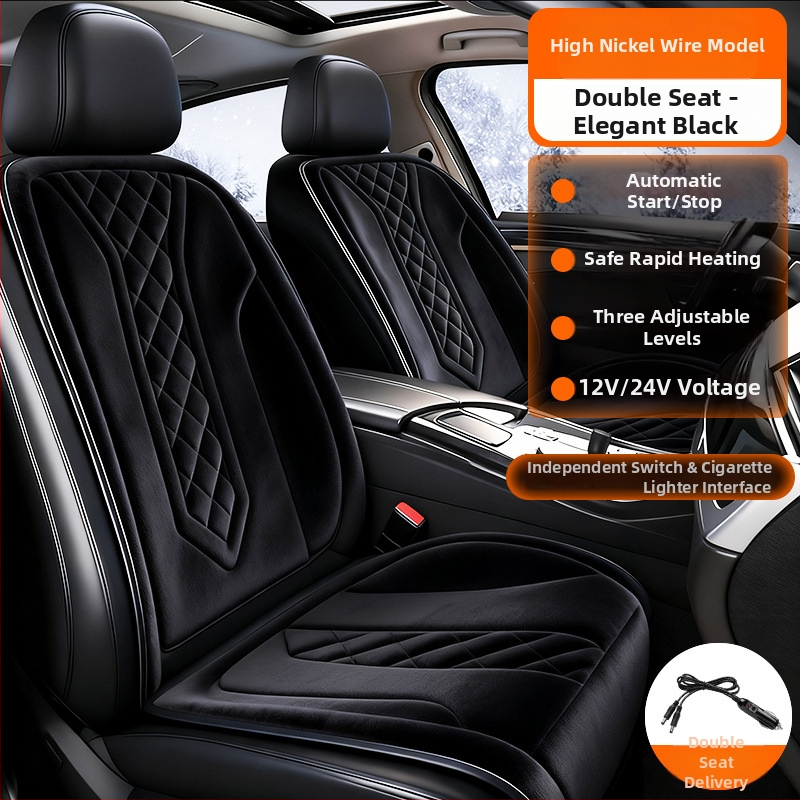 Grafénová vykurovacia podložka na sedadlo auta, zima, 12V/24V, univerzálne, povrch fleecu, výplň z velúru