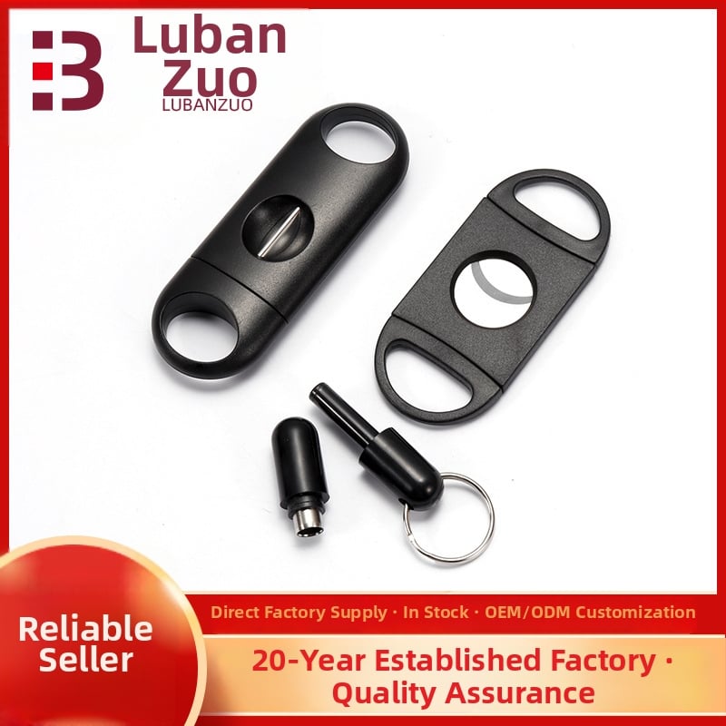 Kolm-osaline sigari tööriistade komplekt: sigari nõel, V-kujuline lõikur, topelt-lõikur; roostevaba terasest, viimistletud pind; bränd Luban, päritolu Yangjiang