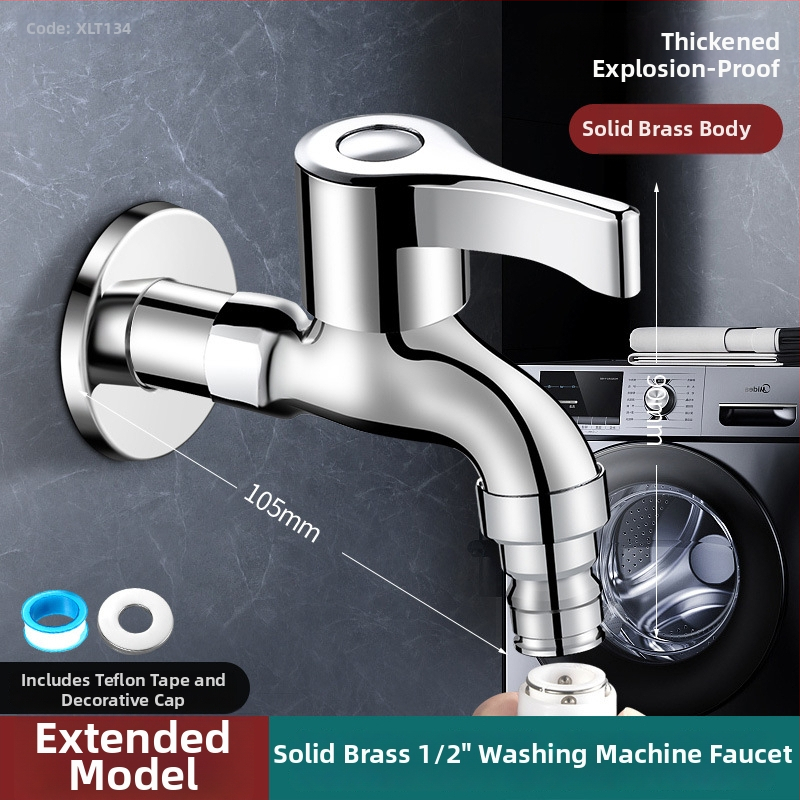 Prívodný kohút na práčku, čistý meď, zapustený do steny, 20 mm pripojenie, keramický diskový ventil, brúsený povrch