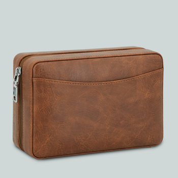 Prenosná krabica na cigary z kože s cedrovým drevom, zapínanie na zips, zvlhčovacie vrecko, kapacita 6 cigár