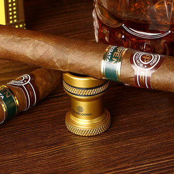 Päťdielny súbor cigarových nástrojov: nožnice na cigary, popolník, zapaľovač, tubus na cigary, držiak cigár; značka CIGARLOONG/eggplant Dragon; štýl 1390