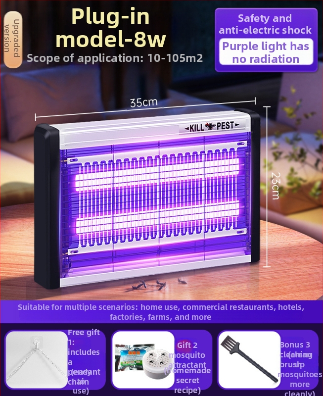 Nástenná LED lampa na komáre s prilákaním svetlom a elektrošokom, hliníková sieť, vhodná pre 61 m² a viac, 2-ročná záruka