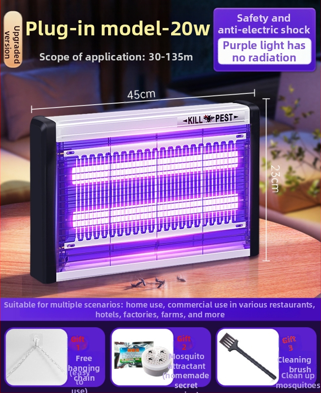 Nástenná LED lampa na komáre s prilákaním svetlom a elektrošokom, hliníková sieť, vhodná pre 61 m² a viac, 2-ročná záruka