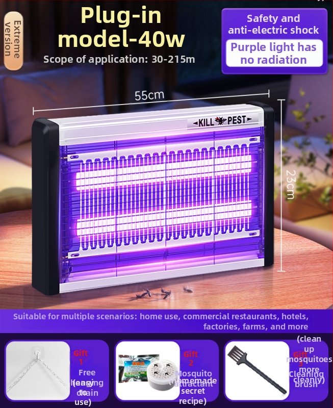 Nástenná LED lampa na komáre s prilákaním svetlom a elektrošokom, hliníková sieť, vhodná pre 61 m² a viac, 2-ročná záruka