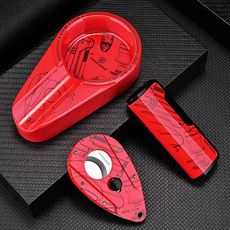 Cigarloong 3-dielna darčeková súprava pre cigáre: popolník, rezák na cigáre a zapalovač