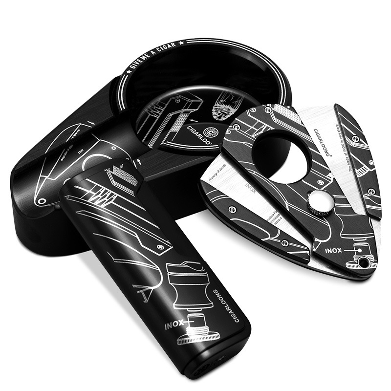 Cigarloong 3-dielna darčeková súprava pre cigáre: popolník, rezák na cigáre a zapalovač