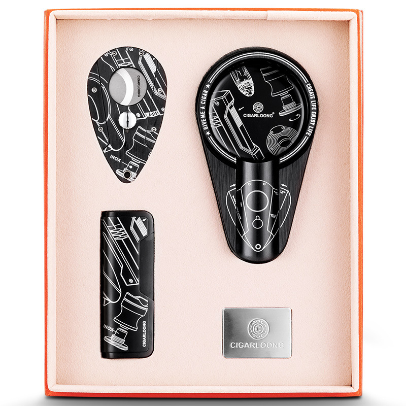 Cigarloong 3-dielna darčeková súprava pre cigáre: popolník, rezák na cigáre a zapalovač