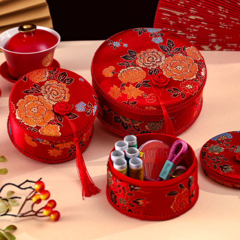 Svadobná šijacia škatuľka – set pre nevestu, luxusný a praktický šijací set s motívmi šťastia, zbierka svadobných potrieb