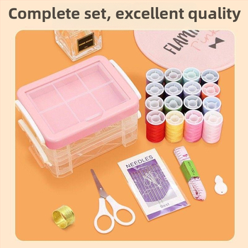 30-osaline õmblustarvikute komplekt kaasaskantavas kolmekorruselises hoiukastis